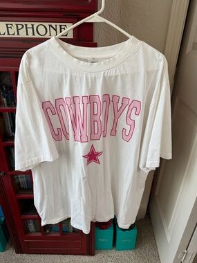 Dallas Cowboys Graphic Tee - White with Pink Print